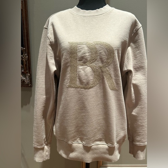 Banana Republic Beige Embroidered BR Logo Sweatshirt Women’s Medium - Picture 2 of 7